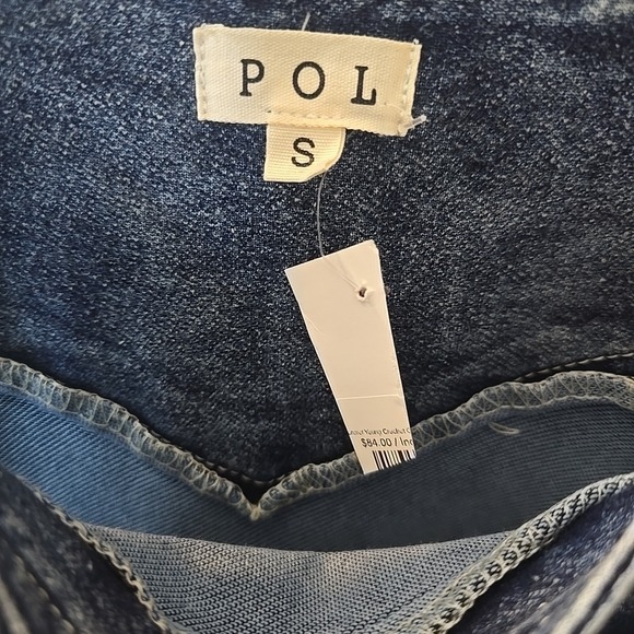 POL Denim Dark Wash Overalls Wide Leg Crochet Patchwork Size S NWT Boho - Picture 8 of 16